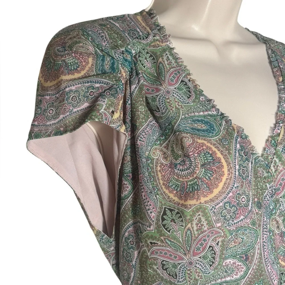 ALLSAINTS Zini Shahmina Paisley Wrap Mini Short Sleeve Dress Green Pink size 6 - Picture 8 of 17